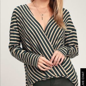 Striped Thermal Wrap Top NWOT